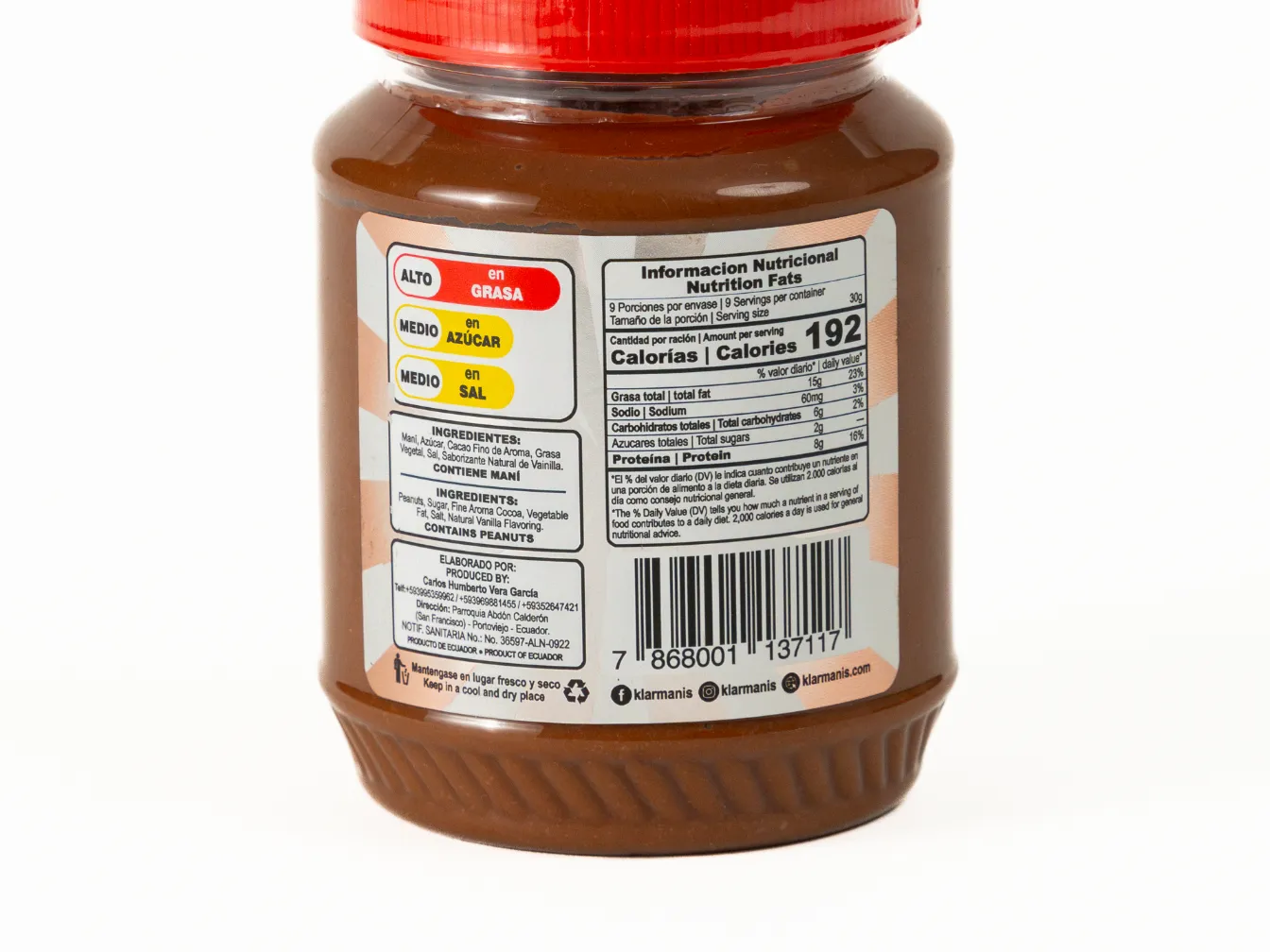 Crema de Maní con Cacao Fino de Aroma Choco Bombon KLARMANIS - Imagen 4